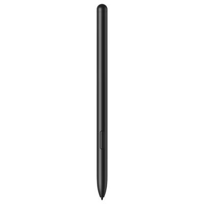 Ein schlanker, schwarzer digitaler Stylus mit minimalistischem Design, ausgestattet mit einer Taste in der Nähe der Spitze für die Verwendung mit kompatiblen Touchscreen-Geräten.