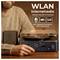 Werbeabbildung eines WLAN-Internetradios mit Plattenspieler und Fernbedienung; Text: 'WLAN Internetradio', 'Globale Sender & Podcasts', 'Kein Passwort erforderlich, WPS-Einrichtung'.