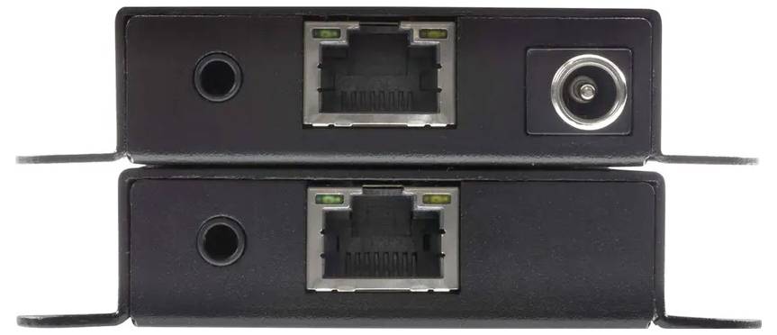 Zwei elektronische Anschlüsse an einem Gerät: ein Ethernet- und ein Koaxialbuchse.