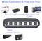 'Breite Anwendbarkeit & Plug and Play' Text über einer Einrichtung mit einem HDMI-Schalter, der Verbindungen zu Geräten wie Monitoren, Spielkonsolen und Lautsprechern zeigt.