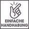'Icon einer schnippenden Hand über dem Text: Einfache Handhabung.'