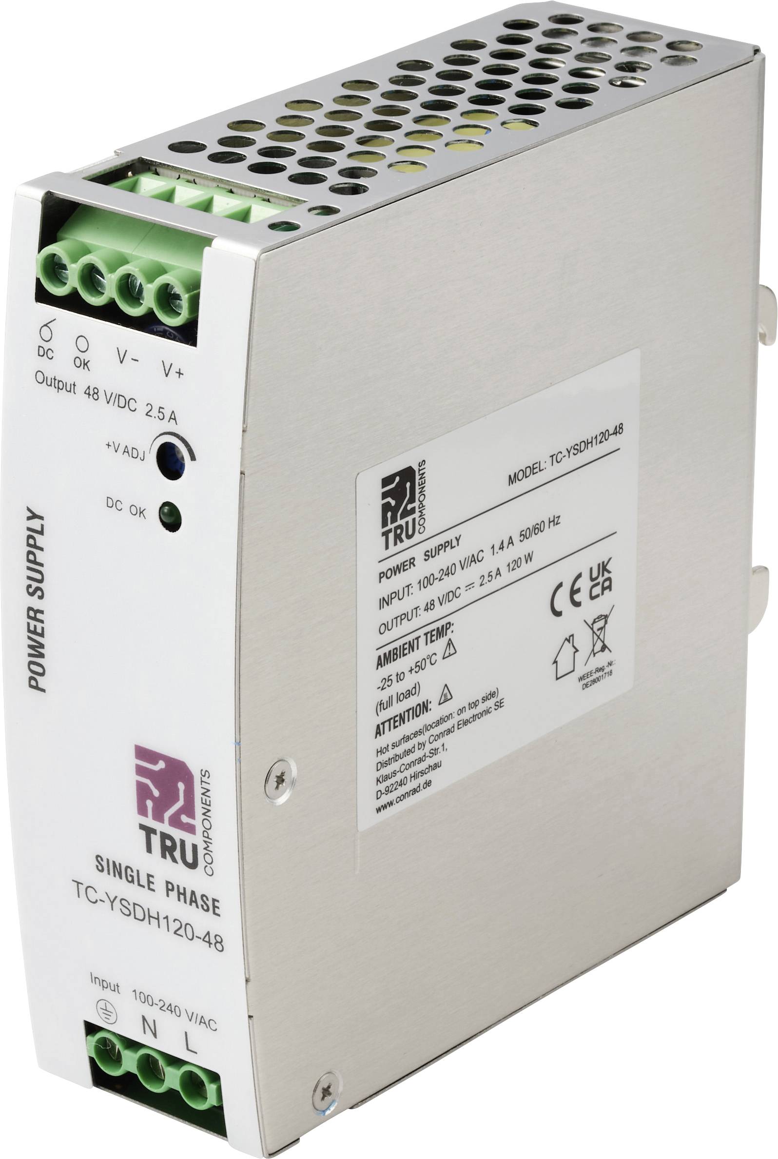 TRU COMPONENTS TC-13864568 Hutschienen-Netzteil (DIN-Rail) 48 V/DC 2.5 A 120 W Anzahl Ausgänge:1 x Inhalt 1 St.