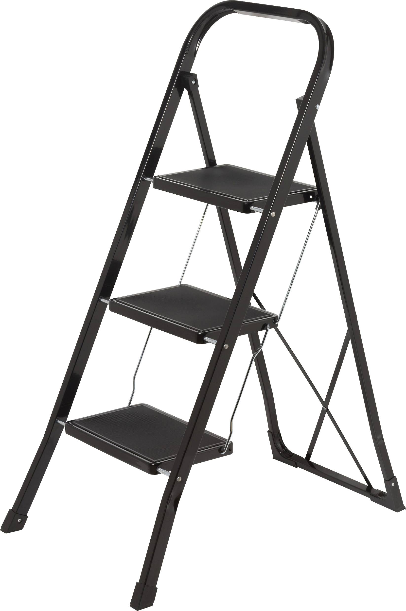 TOOLCRAFT TO-10398471 Stahl Klapptritt klappbar, Montage ohne Werkzeug Arbeitshöhe (max.): 2.7 m Schwarz EN 14183