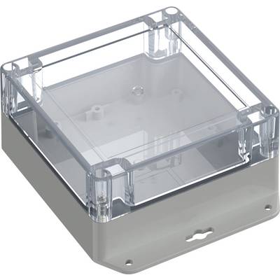 Eine Elektro-Abzweigdose aus Kunststoff mit transparentem Deckel und Befestigungslöchern, die zum Schutz und zur Organisierung elektrischer Verbindungen entwickelt wurde.