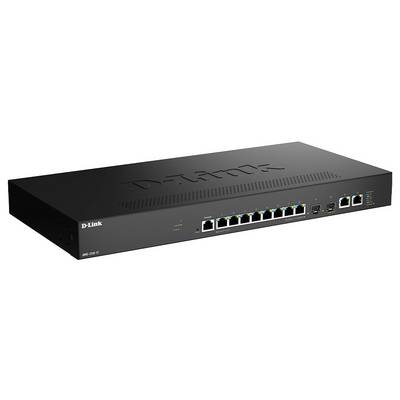 D-Link Netzwerkswitch mit 11 Anschlüssen, einschließlich Ethernet- und Uplink-Verbindungen sowie LED-Statusanzeigen auf der Frontplatte.