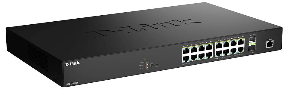 Ein 24-Port-D-Link-Netzwerk-Switch mit LED-Anzeigen, entwickelt für die Verwaltung von Kabelverbindungen in einer Netzwerkinfrastruktur-Umgebung.