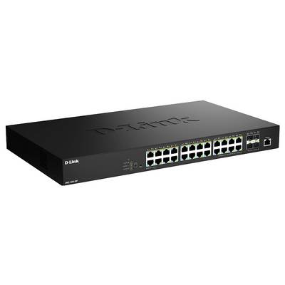 D-Link Netzwerk-Switch mit 24 Ethernet-Ports und LED-Anzeigen, verwendet zum Verbinden mehrerer Geräte in einem lokalen Netzwerk.