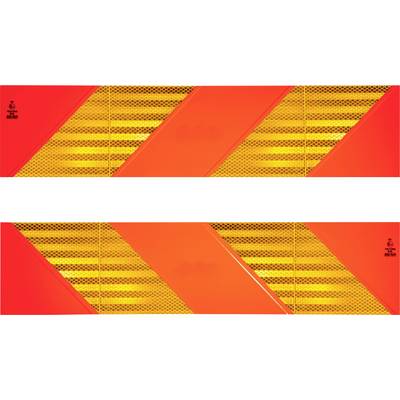 Leuchtend orangefarbenes und gelbes Muster mit diagonalen Streifen und einem zentralen weißen Band. Kühnes und lebendiges geometrisches Design.