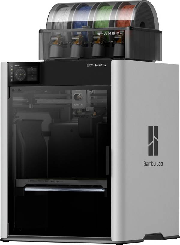 BambuLab H2S Combo (AMS 2 Pro) 3D Drucker KI-Unterstützung, Kammerheizung, App-Anbindung, integrierte Kamera, beheizbares Druckbett, inkl. Materialsystem