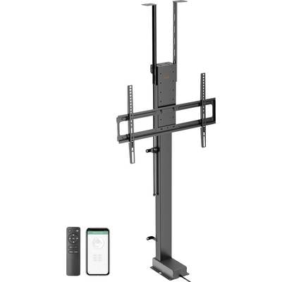 Motorisierte TV-Lift-Halterung mit Fernbedienung und Smartphone-App, entwickelt für flexible und platzsparende TV-Montage.