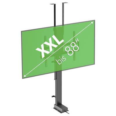 TV-Ständer mit grünem Bildschirm, der "XXL bis 88"" anzeigt. Geeignet für große Bildschirme bis zu 88 Zoll.