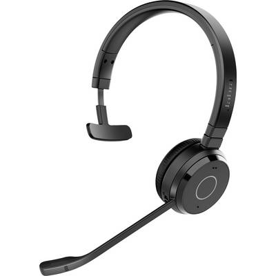 Ein schwarzes, einseitiges drahtloses Headset mit einem Mikrofonarm, das für freihändige Kommunikation konzipiert ist.