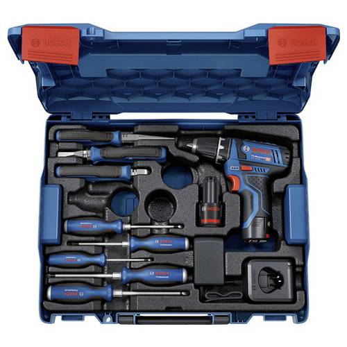 Bosch Professional GSR 12V-15 Professional und Handwerkzeuge 060186810R Werkzeugset Akku-Bohrschrauber