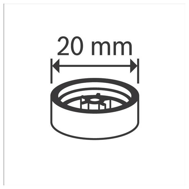 Ein kreisförmiges Objekt mit einem Durchmesser von 20 mm wird dargestellt.