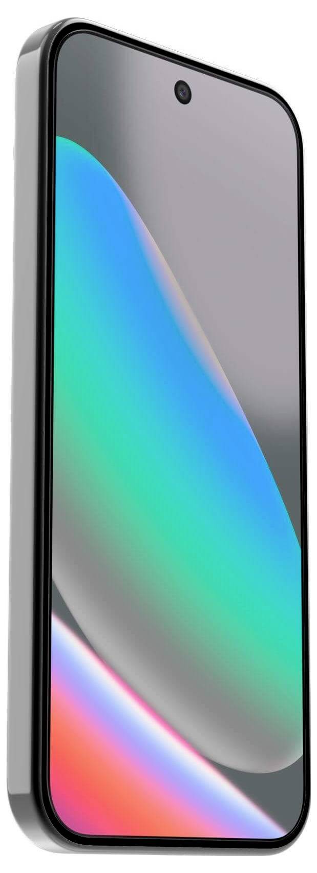 Ein modernes Smartphone mit elegantem Design, das ein großes Randloses Display mit leuchtend bunten Lichtern aufweist.