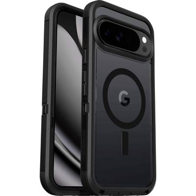 Ein Smartphone in einem robusten schwarzen Schutzgehäuse mit sichtbarem Kamera-Array und 'G'-Logo auf der Rückseite, für hohe Strapazierfähigkeit konzipiert.