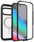 Schutzhülle für Mobiltelefone mit integriertem Displayschutz, die einen transparenten Rücken, einen magnetischen Ring zur Befestigung und eine Kameraobjektivabdeckung aufweist.