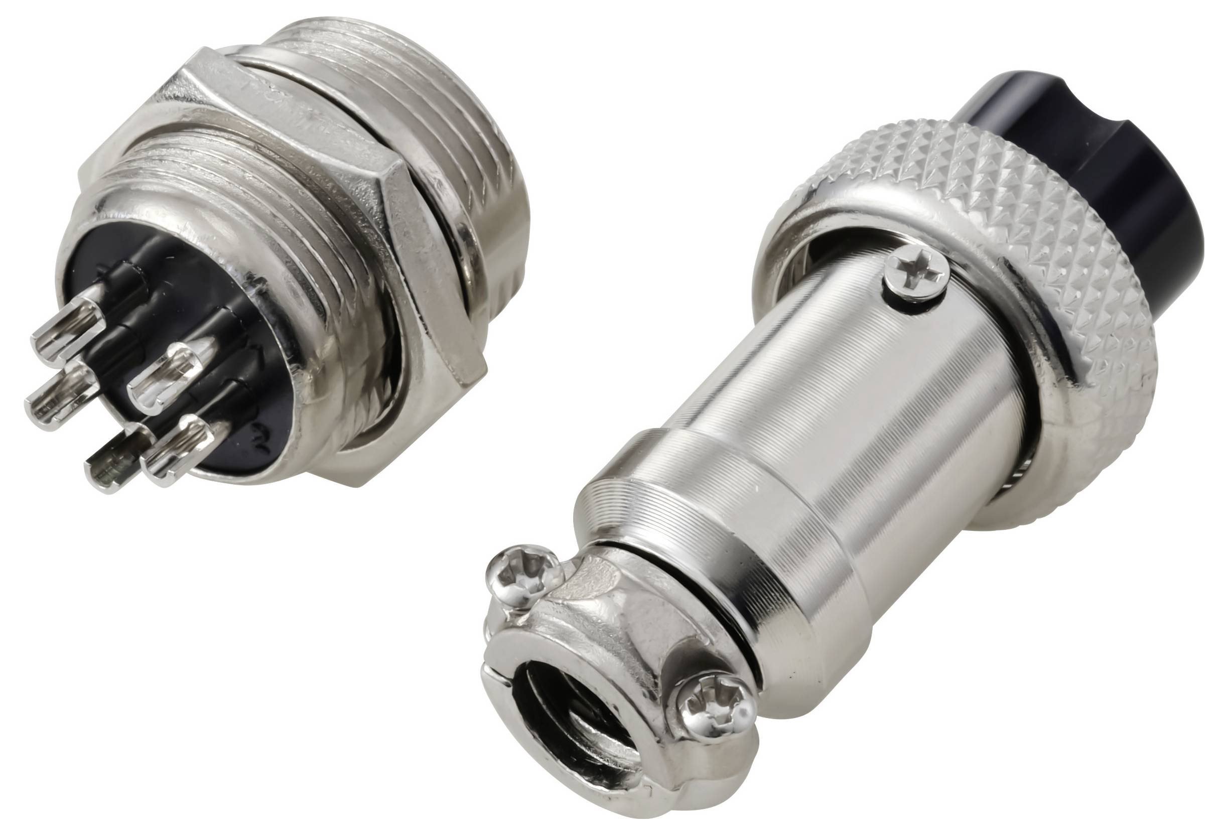 Elektrischer Steckverbinder im Avionikmodus, jeweils mit mehreren Metallstiften, entwickelt für sichere elektronische Verbindungen in industriellen Umgebungen.