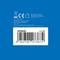 Weißes Produktetikett auf blauem Hintergrund. Enthält einen Barcode (LPS283U v.1.0), Sicherheitssymbole und Firmen-Kontaktinformationen darunter.