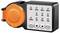 Ein schwarzer und orangefarbener digitaler Timer mit Tasten und LED-Anzeigen für 'ON, CIRC' und Zeiteinstellungen von '20m' bis '12h'.