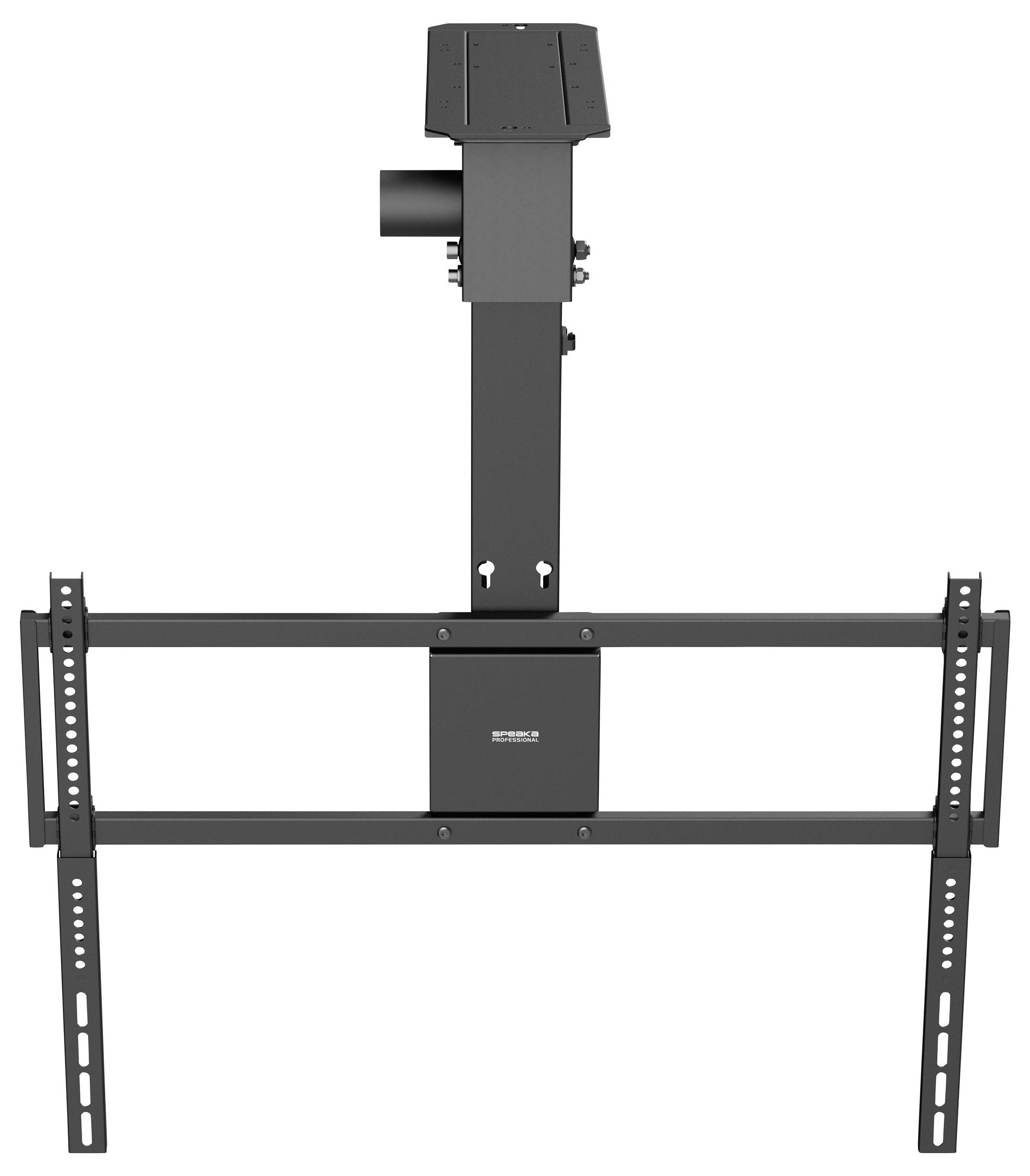 Verstellbare Decken-TV-Halterung mit Neigungsarm, schwarze Ausführung, geeignet für verschiedene TV-Größen, entwickelt für flexible Sichtwinkel.