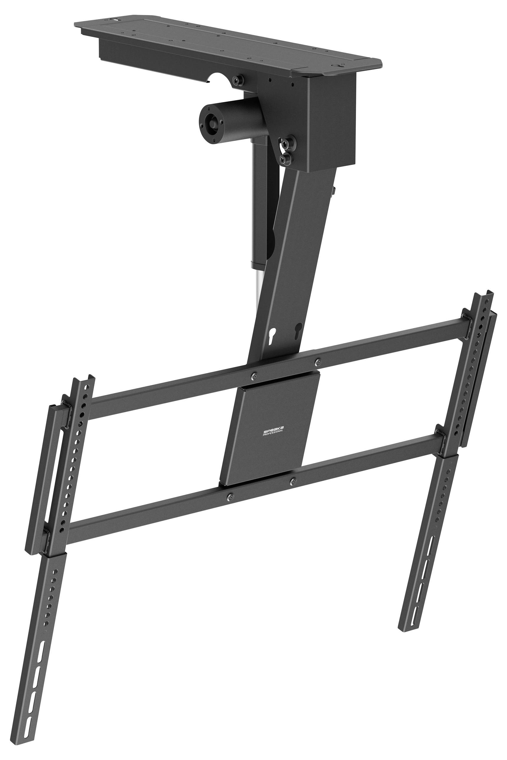 Deckenhalterung für TV mit verstellbarem Arm und Rahmen für Flachbildschirme, entwickelt zum Tragen und Sichern des Fernsehers.