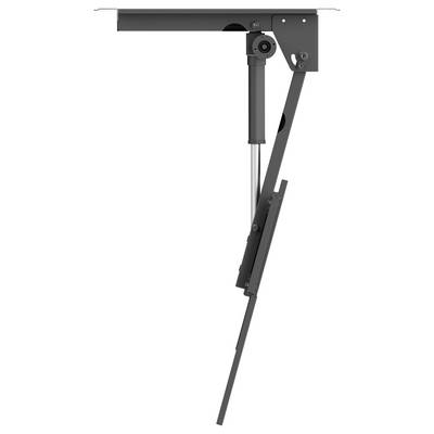 Seitenansicht eines mechanischen Hubwerks mit einem hydraulischen Kolben, verwendet für vertikale Bewegung, die die strukturellen Komponenten und Stützarme zeigt.
