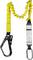 Gelbes Stoßdämpfendes Fangleine mit zwei Metallhaken zur Befestigung an einem Sicherheitsgurt, verwendet in Absturzsicherungssystemen.