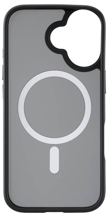 'Black Rock' Handyhülle in Schwarz für iPhone mit Kameraausschnitt und Seitenknöpfen, speziell für MagSafe-Kompatibilität entwickelt.