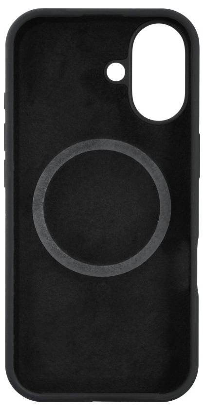 Eine schwarze Smartphone-Hülle mit einem kreisförmigen Ring nahe der Mitte, die für ein bestimmtes Telefonmodell entwickelt wurde, mit Öffnungen für Kamera und Sensoren.