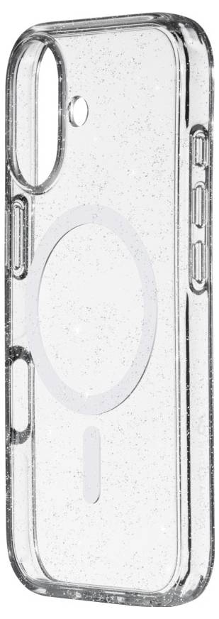 Eine transparente, schützende Smartphone-Hülle mit MagSafe-Kompatibilität, entwickelt für ein Dual-Kamera-System, mit sichtbarem rundem MagSafe-Ring.