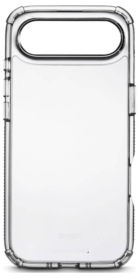 Transparente Handyhülle mit Schutzecken und verstärkten Kanten, designed für ein Smartphone mit Kamera-Ausschnitt an der Oberseite.