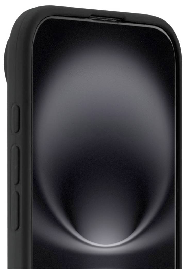 Ein Smartphone mit einer schwarzen Hülle, das einen leuchtenden Lichteffekt auf dem Bildschirm zeigt und damit den Fokus auf Design- oder Technologiemerkmale legt.