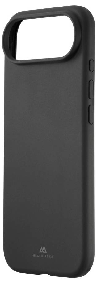 Eine schwarze Handyhülle mit einer Kameraabdeckung, versehen mit Aussparungen für Seitenknöpfe und einem 'Black Rock' Logo am unteren Rand.
