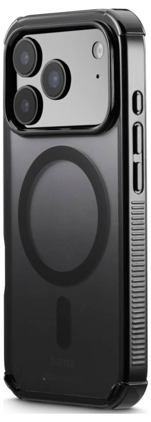 Ein schlankes Smartphone mit einem dunklen Gehäuse, das drei Rückkameras, einen Seitenknopf und einen strukturierten Griff aufweist.