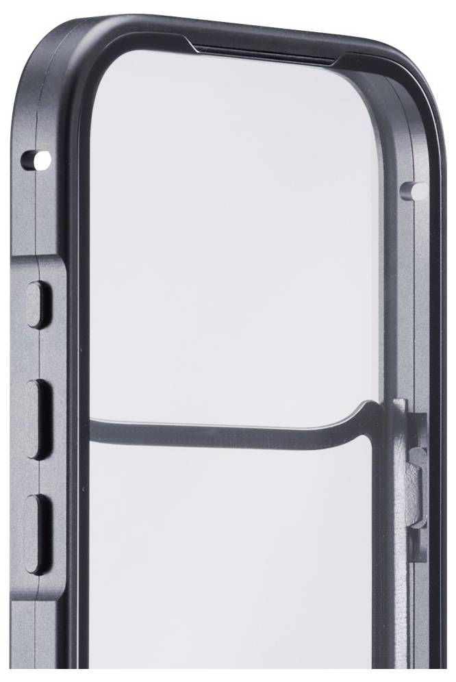 Ein schützende Metall-Handyhülle, von der Seite gezeigt, die ihr robustes Design und präzise Aussparungen für Tasten und Anschlüsse veranschaulicht.
