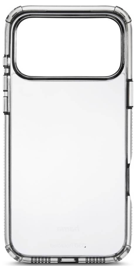 Transparente Handyhülle mit schwarzem Rahmen um den Kamerabereich, die Schutz bietet und gleichzeitig das ursprüngliche Design des Telefons zur Geltung bringt.