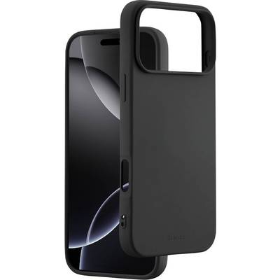 Smartphone mit schwarzer Schutzhülle, die eine glatte Oberfläche und präzise Aussparungen für Tasten und Kamera zeigt.