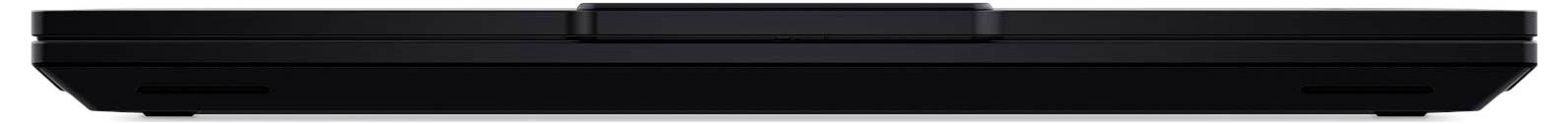 Ein schwarzer geschlossener Laptop, von der Seite betrachtet, der sein kompaktes, elegantes Design zeigt.