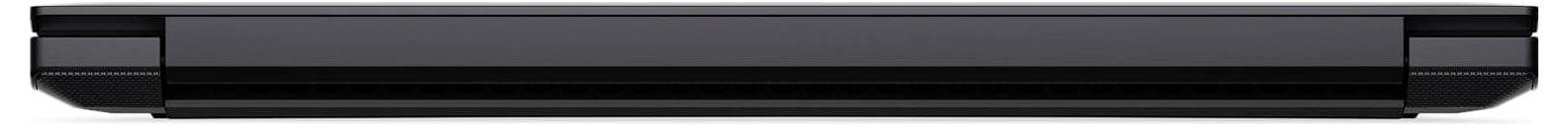 Geschlossener schwarzer Laptop, von der Seite betrachtet, mit Hervorhebung seiner dünnen Profileigenschaft.