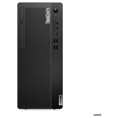Ein schwarzer Lenovo ThinkCentre Desktop-CPU mit dem ThinkCentre-Logo, das prominent auf der Frontplatte sichtbar ist.