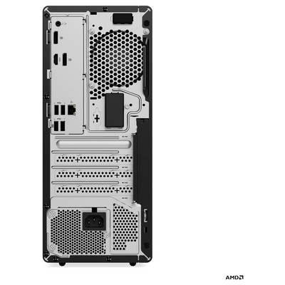 Rückansicht eines Computertowers mit verschiedenen Anschlüssen wie HDMI, USB und Ethernet, Belüftungsöffnungen und Netzteilbereich.