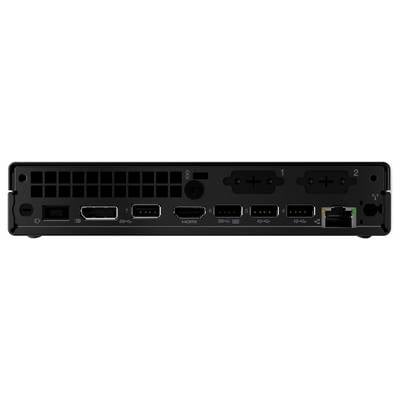 Rückansicht eines Geräts mit verschiedenen Anschlüssen, einschließlich USB, HDMI, DisplayPort und Ethernet, für Konnektivitätsoptionen.