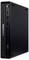 Ein Lenovo ThinkCentre Mini-Desktop-Computer in Schwarz, mit vorderen Anschlüssen für USB, Audio und Einschaltknopf.