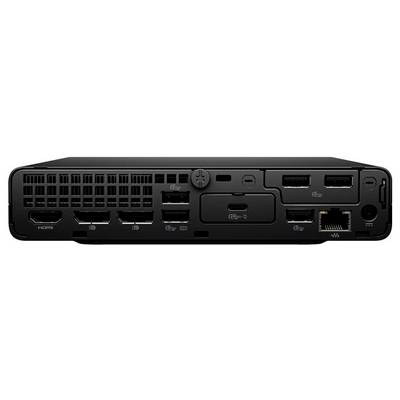 Rückansicht eines schwarzen Geräts mit mehreren Anschlüssen, darunter HDMI, USB, Ethernet und Stromstecker.