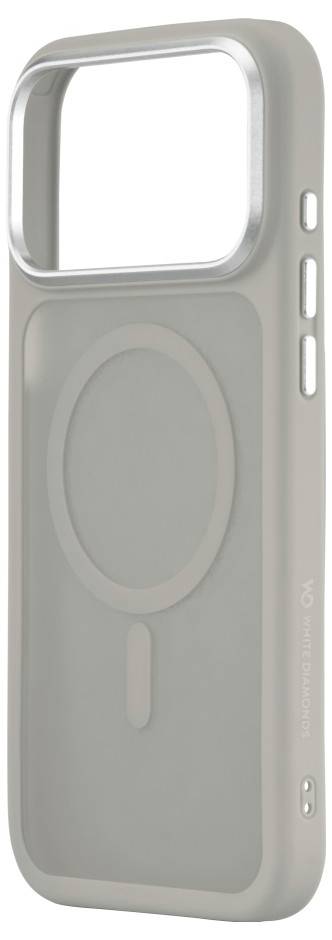 Handyhülle mit MagSafe-Kompatibilität, hellgrau, großer Kameraausschnitt, schlankes Design und seitlichem Zugriff auf die Taste für einfache Bedienung.