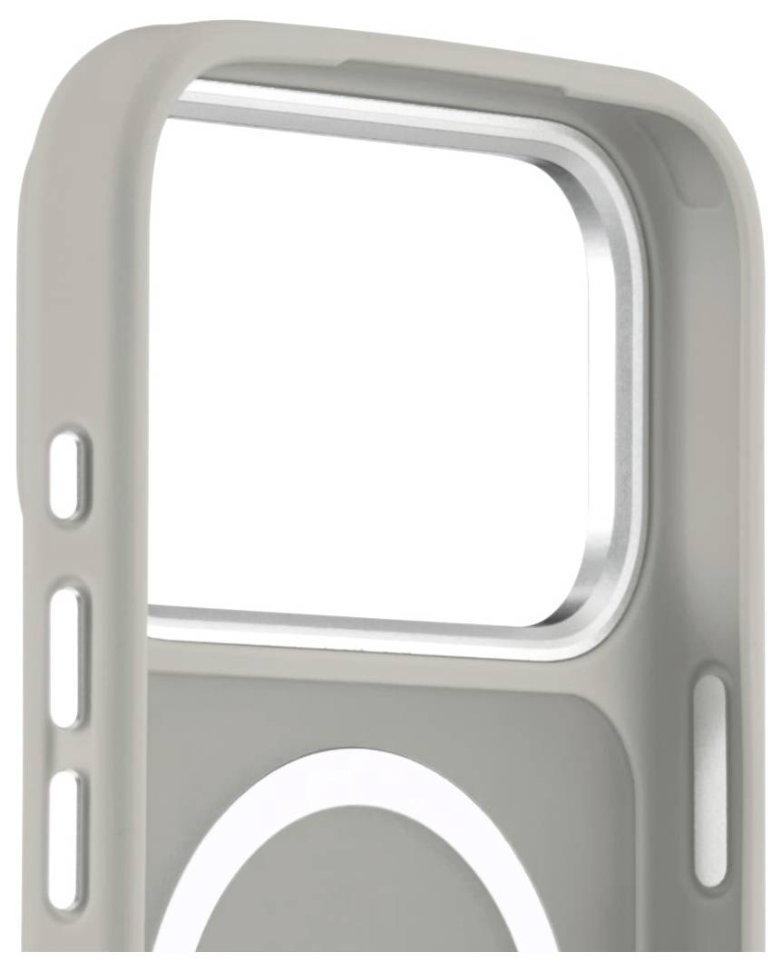 Eine beige Handyhülle mit einer Öffnung für die Kamera und die Seitenknöpfe.