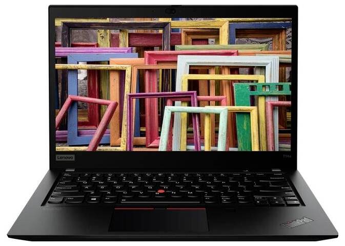 Ein schwarzer Laptop, der eine bunte Sammlung leerer Bilderrahmen auf dem Bildschirm zeigt.