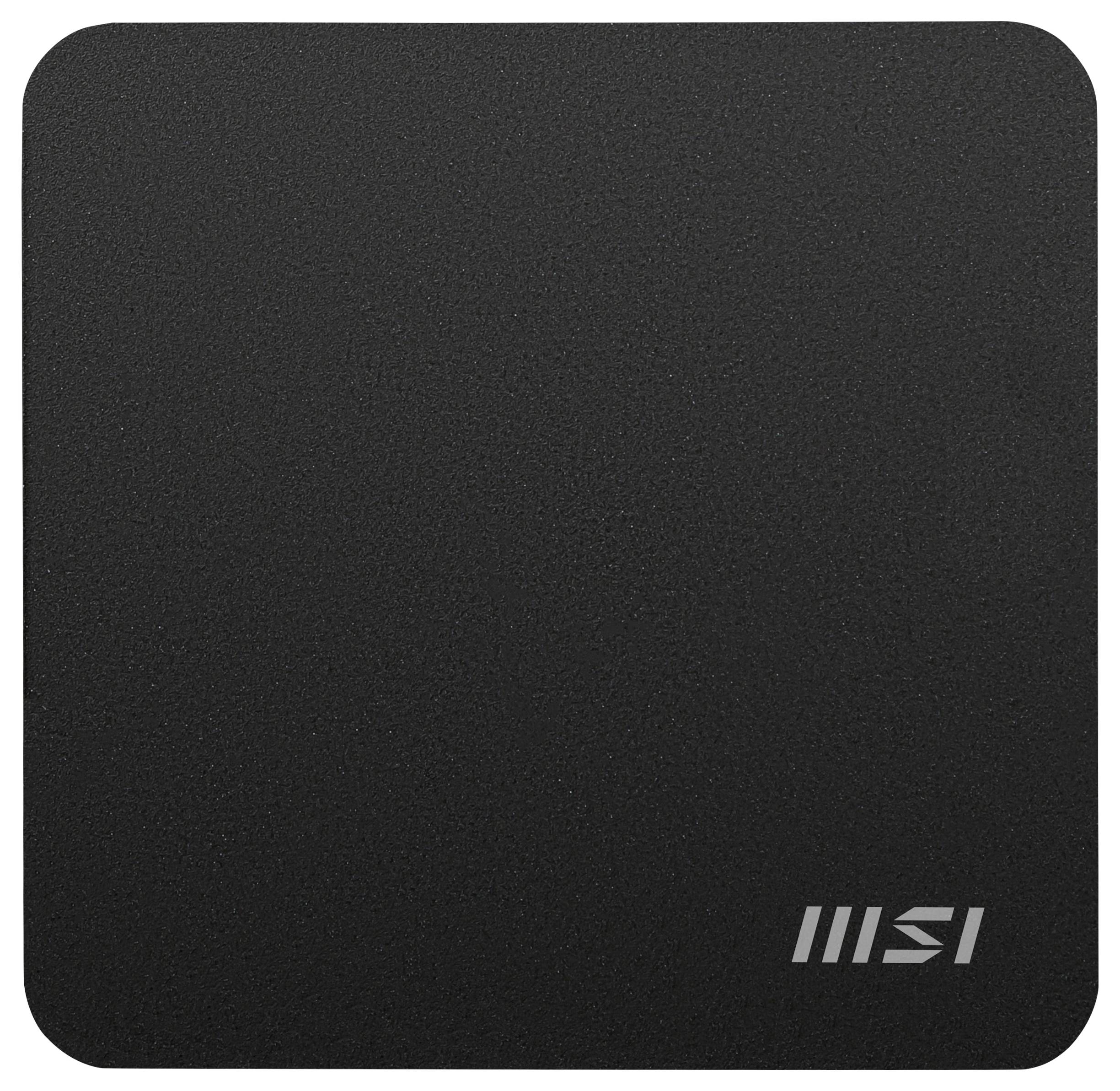 Schwarzes MSI-Mousepad mit strukturierter Oberfläche und einem kleinen „MSI"-Logo in der unteren rechten Ecke.