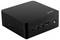 Ein kleiner schwarzer Desktop-Computer mit zwei USB-Anschlüssen, einem Audioeingang, einem HDMI-Anschluss und einem Einschaltknopf an der Vorderseite. Logo auf der Oberseite.